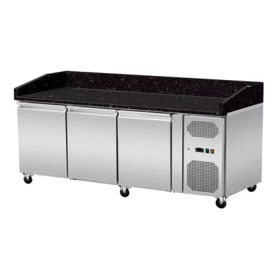 Pizza Kühltisch, Granit Star Galaxy schwarz, 3 Türen, 203 x 80