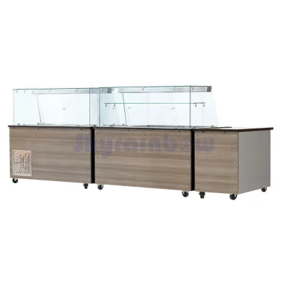 SNACK-Line, Kalte Theke, 5x GN1/1, Granit schwarz, Glasaufbau Klarglas mit Zwischenablage