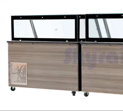 SNACK-Line, Kalte Theke, 5x GN1/1, Granit schwarz, Glasaufbau Klarglas schwarzer Rand